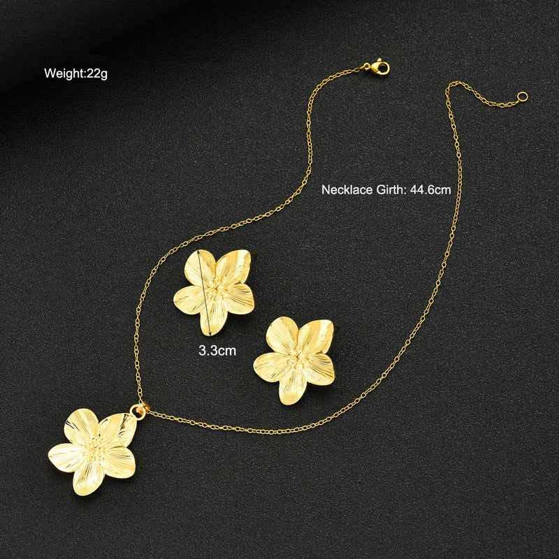 3-Piece Stainless Steel Jewelry Set with Vintage Flower Pendant and Earrings for Women