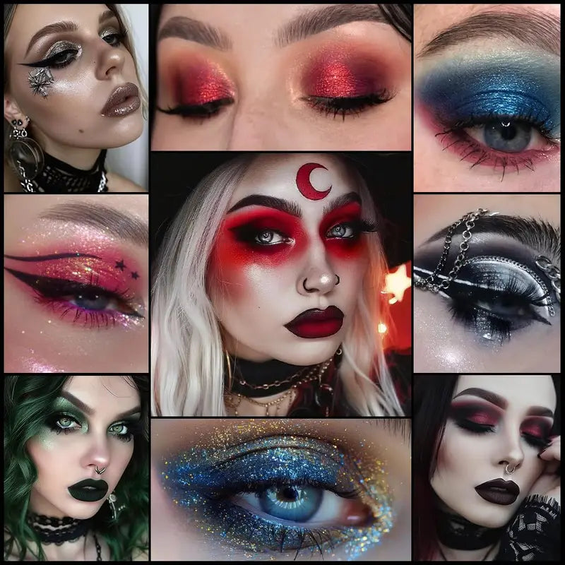 15-Color Eyeshadow Palette Matte Glitter Shimmer Goth Makeup for Halloween
