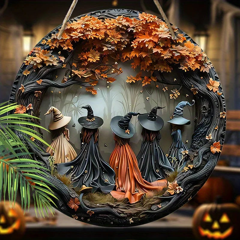 Halloween Gothic Witch Wooden Hanging Sign for Home Decor Party Decoration