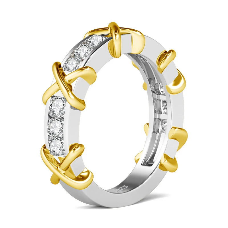Sterling Silver Moissanite Engagement Ring for Women Cross Eternity Band 925 Jewelry