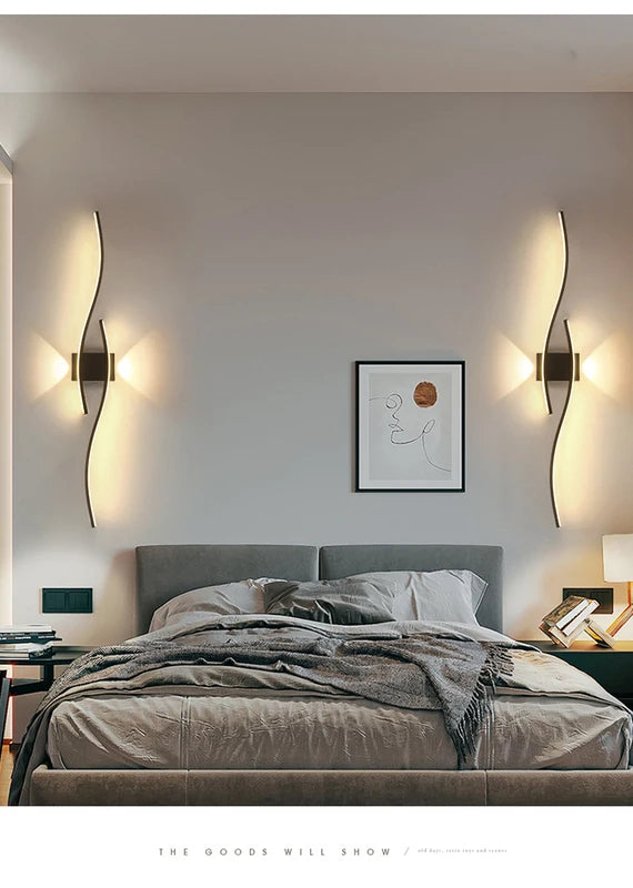 Minimalist LED Wall Light with Curved Wave Design - Dimmable Indoor Sconce for Living Room Bedroom Corridor