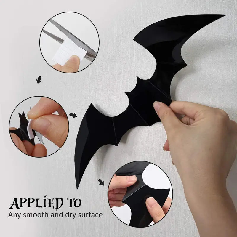 12pcs Halloween Bat Wall Stickers Outdoor Yard Decor Ghost Party Decorations