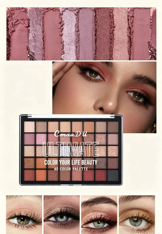 40-Color Eyeshadow Palette with Matte & Shimmer Finishes - Earth Tones & Pastels for Daily & Party Looks