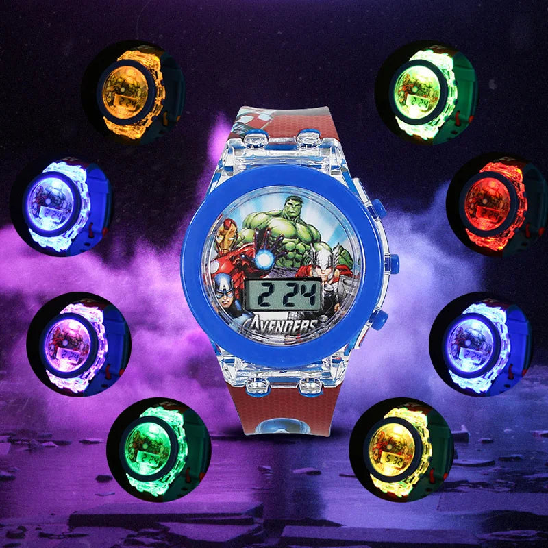 Kids LED Light Up Cartoon Watch with Colorful Flashing Lights, Water Resistant, Adjustable Silicone Strap