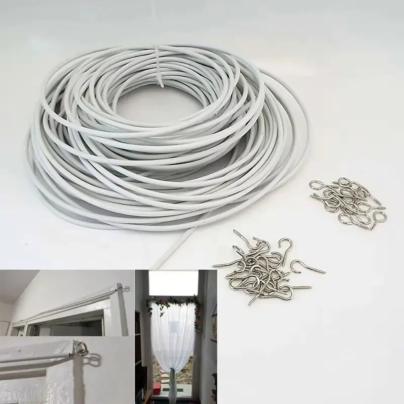 Durable Curtain Spring Rope Cable Set with Hooks & Eyes - 2M to 5M Length