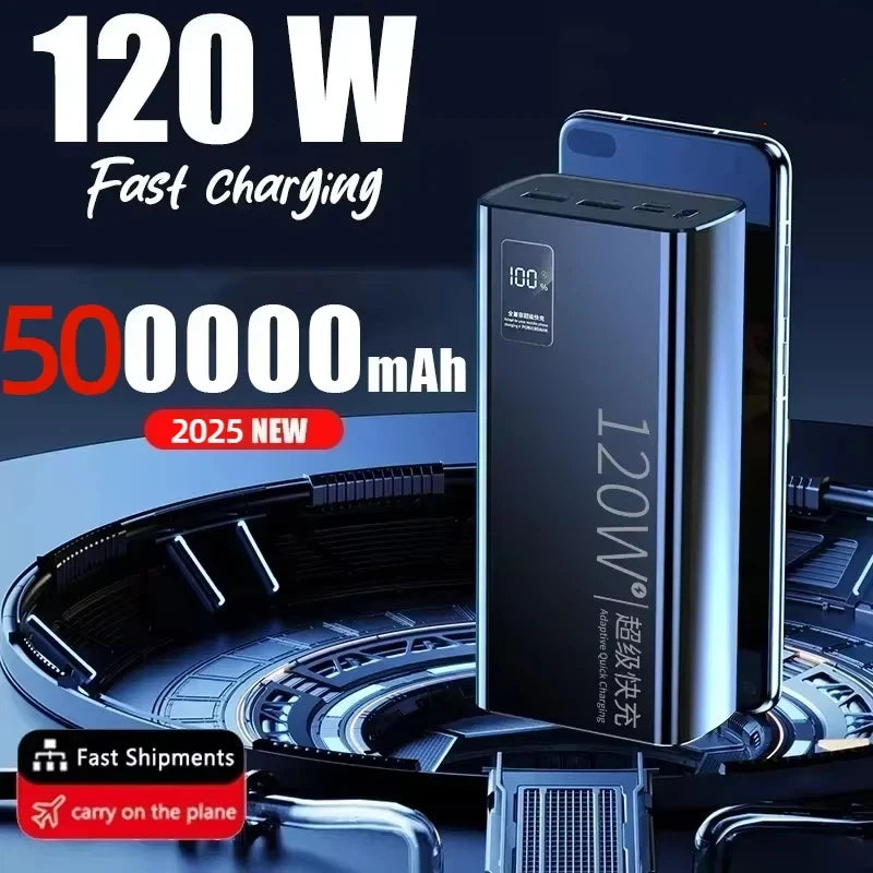 High Capacity 120W 500000mAh Portable Power Bank Fast Charging for Smartphones