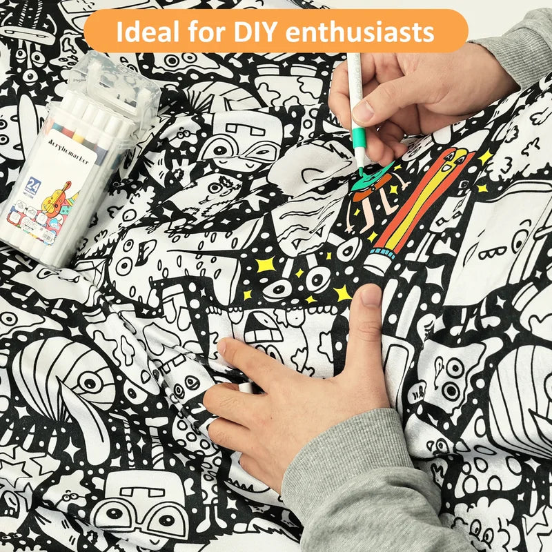DIY Coloring Blanket with 24 Reusable Markers - Creative Personalization & Stress Relief