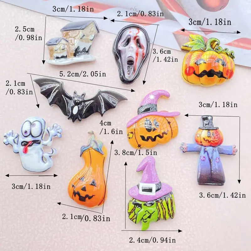Colorful Halloween Pumpkin Ghost Bat Resin Scrapbook DIY Jewelry Hairpin Decor Set - 10 Pieces