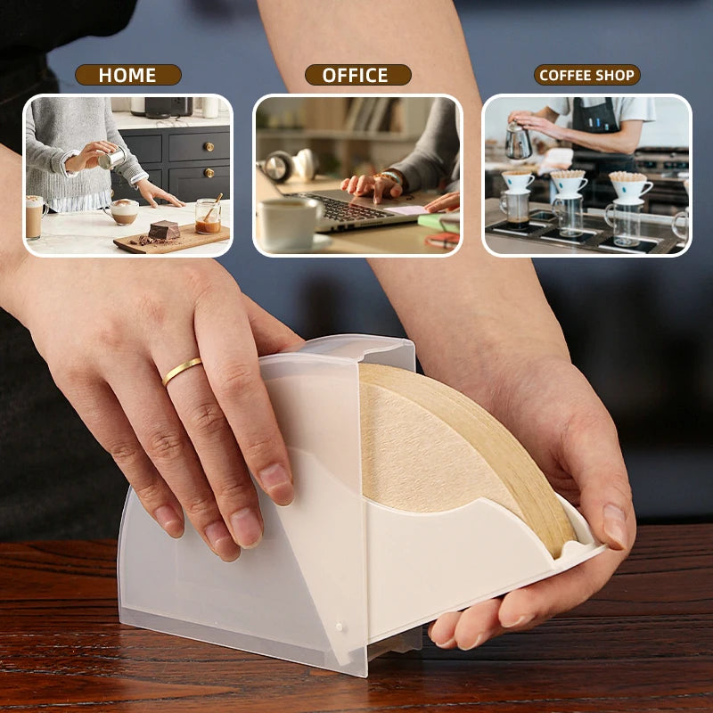 Fan-Shaped Coffee Filter Paper Storage Rack Dustproof Organizer - Large Capacity