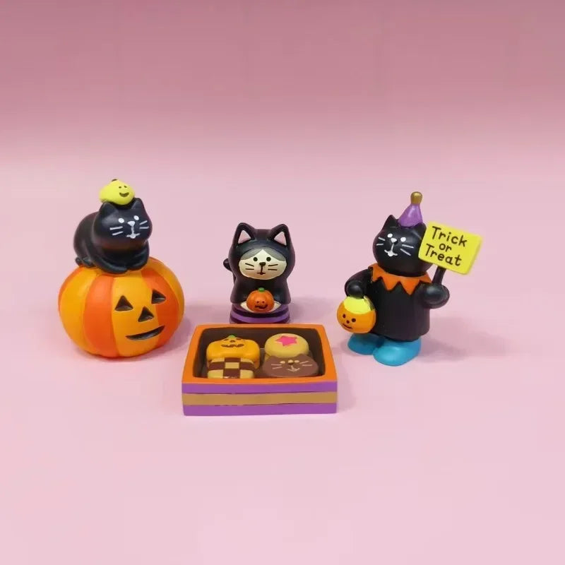 Halloween Pumpkin Night Light Cat Scene Decoration Luminous Resin Ornament - Trendy Creative Gift