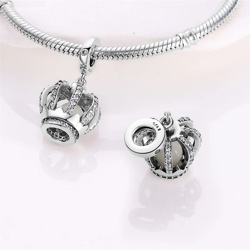 925 Sterling Silver Luminous Crown Charm Beads for DIY Jewelry Bracelets & Necklaces