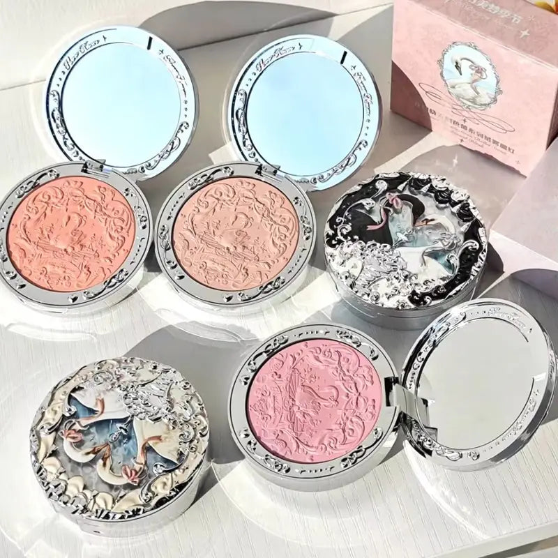 Long-Lasting Blush Powder with Embossed Swan Design - Natural Brightening Makeup, 5g