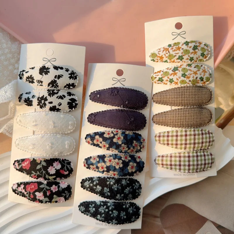 Kids Cotton Alloy Hair Clips Set - Multiple Colors & Plaid Design