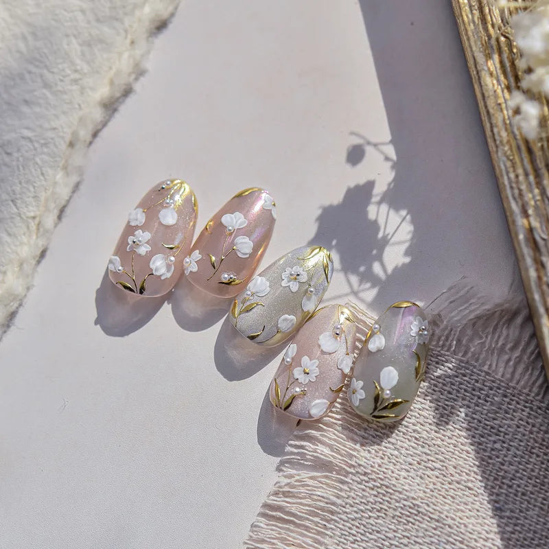 Gold Leaf Flower Bouquet Nail Art Stickers - 5D Self-Adhesive Manicure Decals