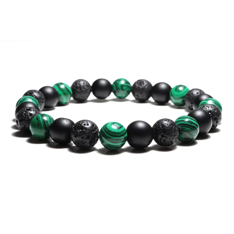 Natural Stone Beaded Buddha Bracelet with Wooden, Malachite, Tiger Eye & Obsidian For Yoga & Meditation