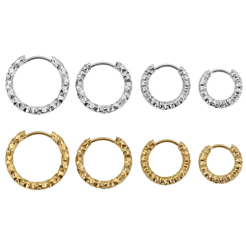 6 Pcs Stainless Steel Embossing Hoop Earrings for Women Girls - Multiple Sizes