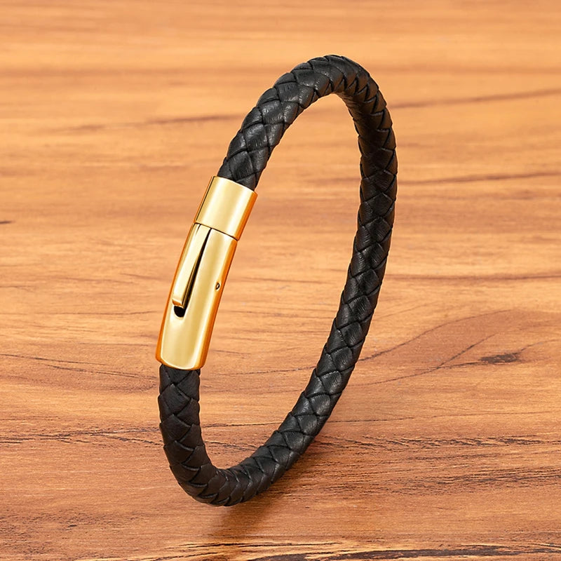 Men's Leather Bracelet Bangle with Magnetic Clasp - Handmade, Customizable Colors & Sizes