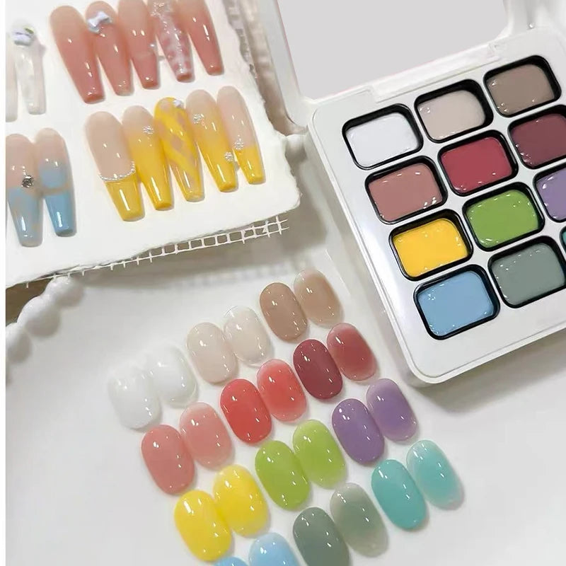 12-Color Nail Polish Palette Set - Solid Gradient UV Gel for DIY Nail Art