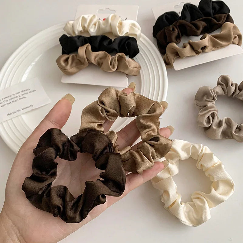3/4/5 Pcs Elastic Satin Pleated Hair Ties Ponytail Holders Women’s Hair Accessories