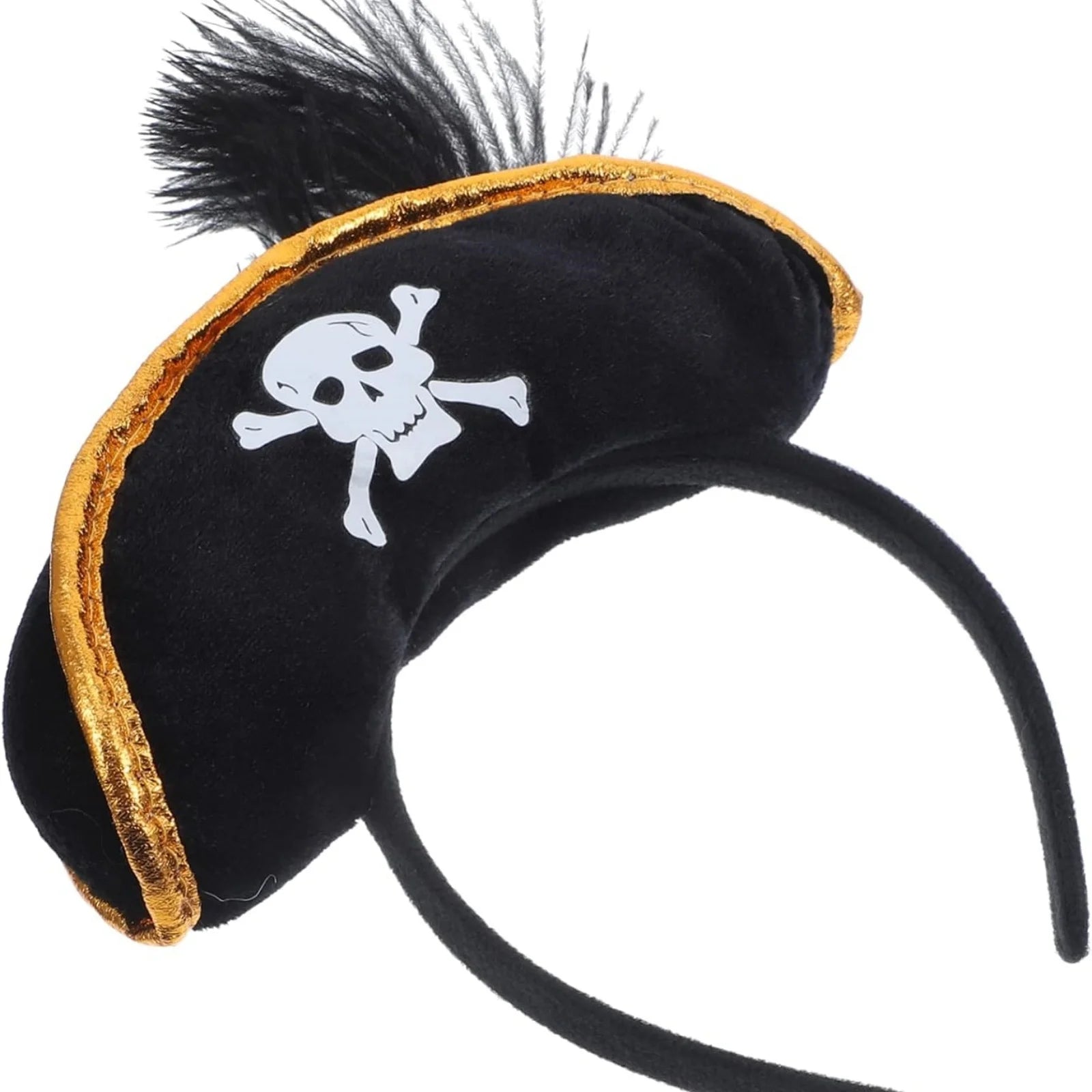 Pirate Hat Headband with Skull Crossbones & Black Feather Halloween Costume Accessory