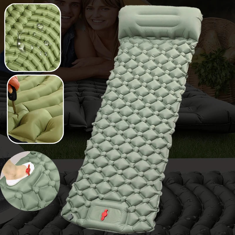 Ultralight Inflatable Camping Mattress with Built-In Pillows and Rapid Pump