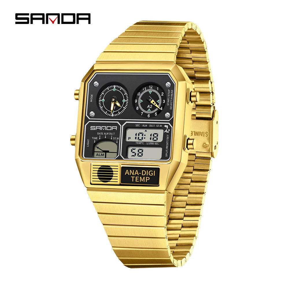 Digital Sport Watch Waterproof LED Thermometer Stopwatch Square Case