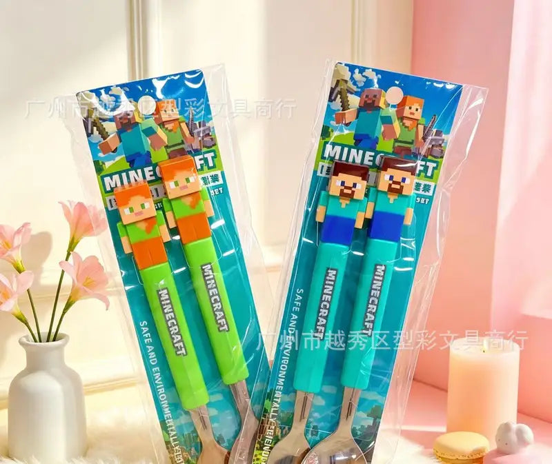 Kids Funny Fork and Spoon Set - ABS Handle Stainless Steel Tableware, 2-Piece Kids Gift Set