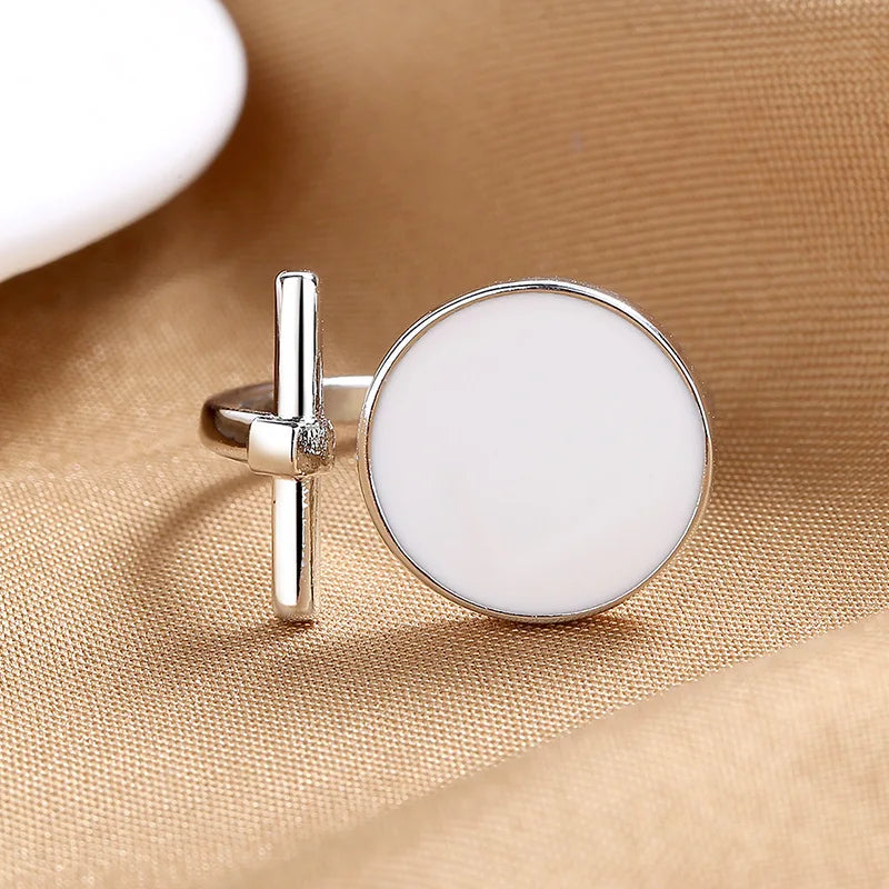 Geometric Open Ring for Women - Adjustable Silver & Black/White Epoxy Jewelry