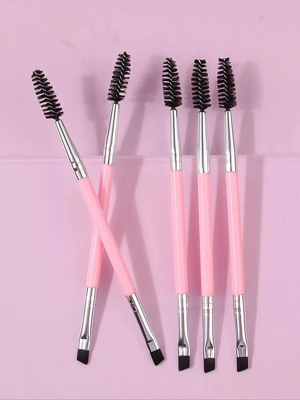 Multi-Functional Pink Double-Headed Mascara & Eyebrow Brush Set - Eye Makeup Tool