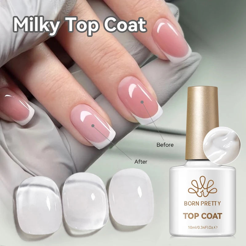 Milky White Gel Nail Polish Top Coat 10ml Long Wear UV LED Soak Off