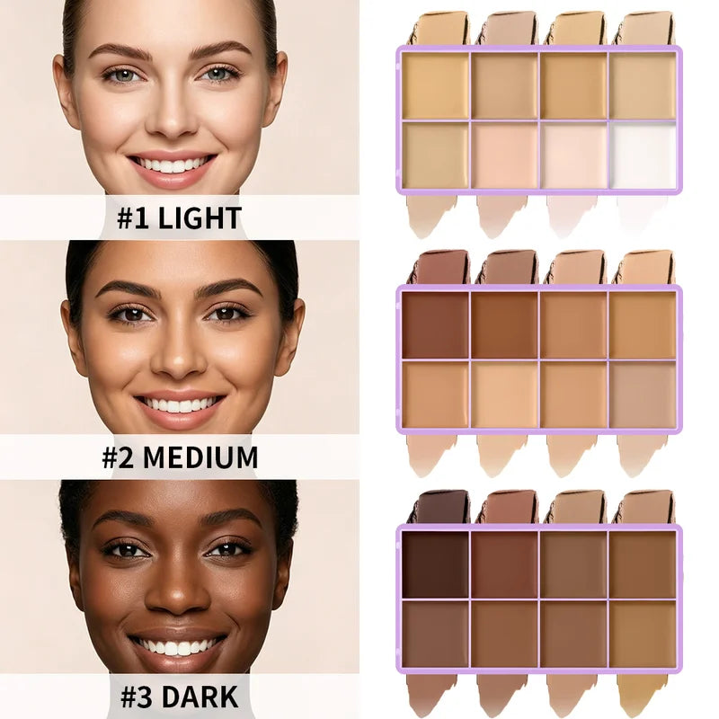 Full Coverage Matte Concealer Palette - 8 Shades, Waterproof & Long Lasting Face Makeup