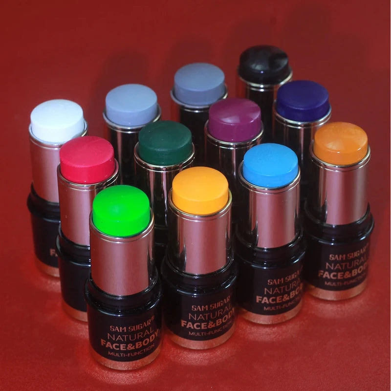 12-Color Waterproof Face & Body Paint Stick Neon Makeup Halloween Cosmeti