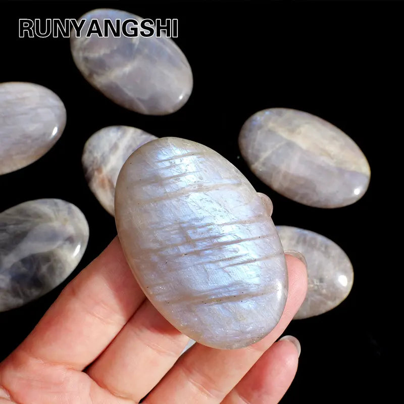 Natural Blue Moonstone Crystal Palm Stone for Energy Healing & Yoga