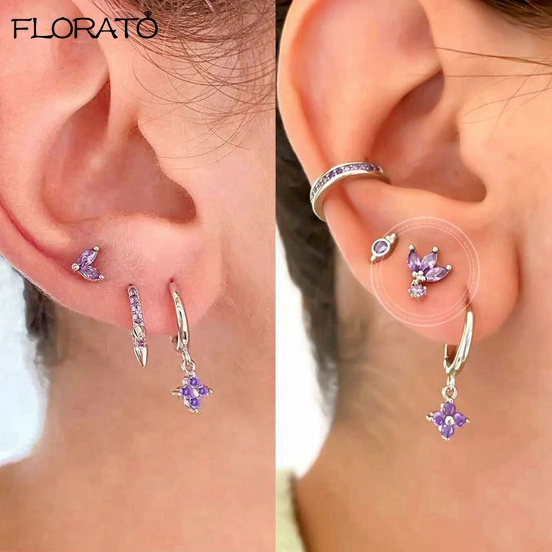 Sterling Silver Hoop Earrings for Women Small Elegant Jewelry with Purple Variant
