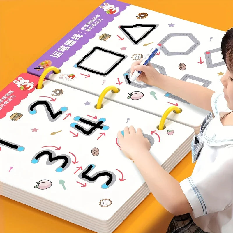 Children's Reusable Practice Book Set with Erasable Pen - Early Writing & Drawing Skills
