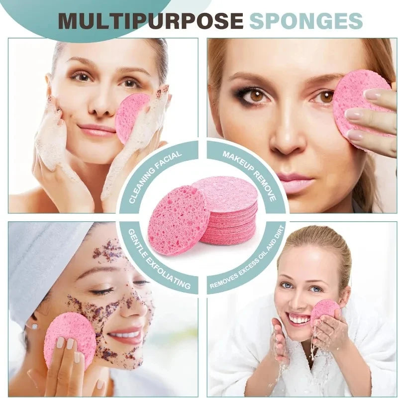 10PCS Natural Wood Pulp Foam Face Wash Puffs - Reusable Cleansing Sponges