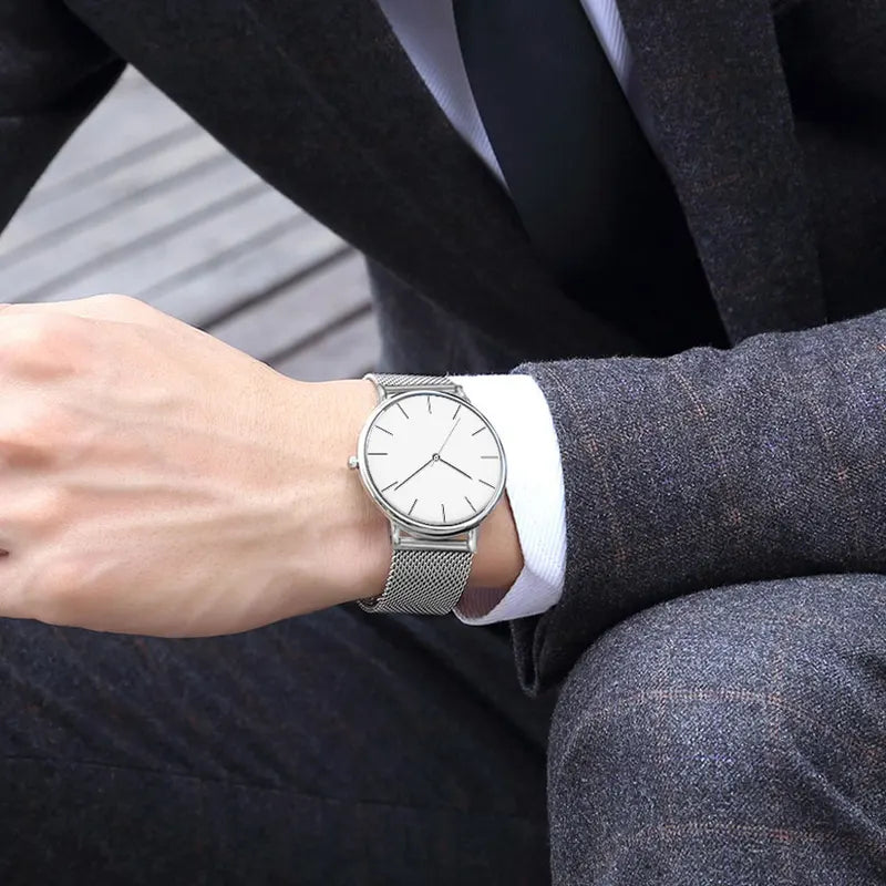Minimalist Ultra-Thin Couple Mesh Watch Set - Fashionable Men's & Women's Quartz Watches