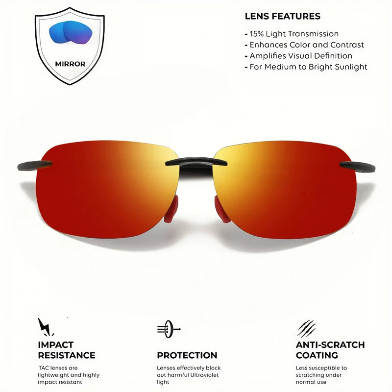 Ultra Light Frameless Polarized Sunglasses - Flexible Square Outdoor Eyewear