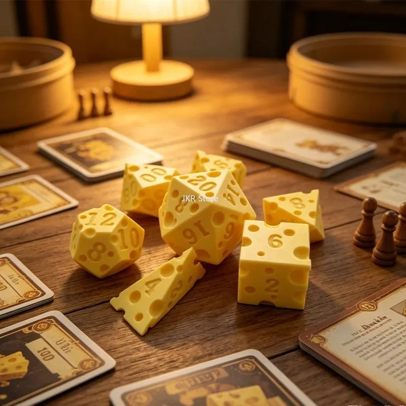 Irregular Cheese Dice Set D4 D20 Portable Dice Box for Board Games & Party Decor