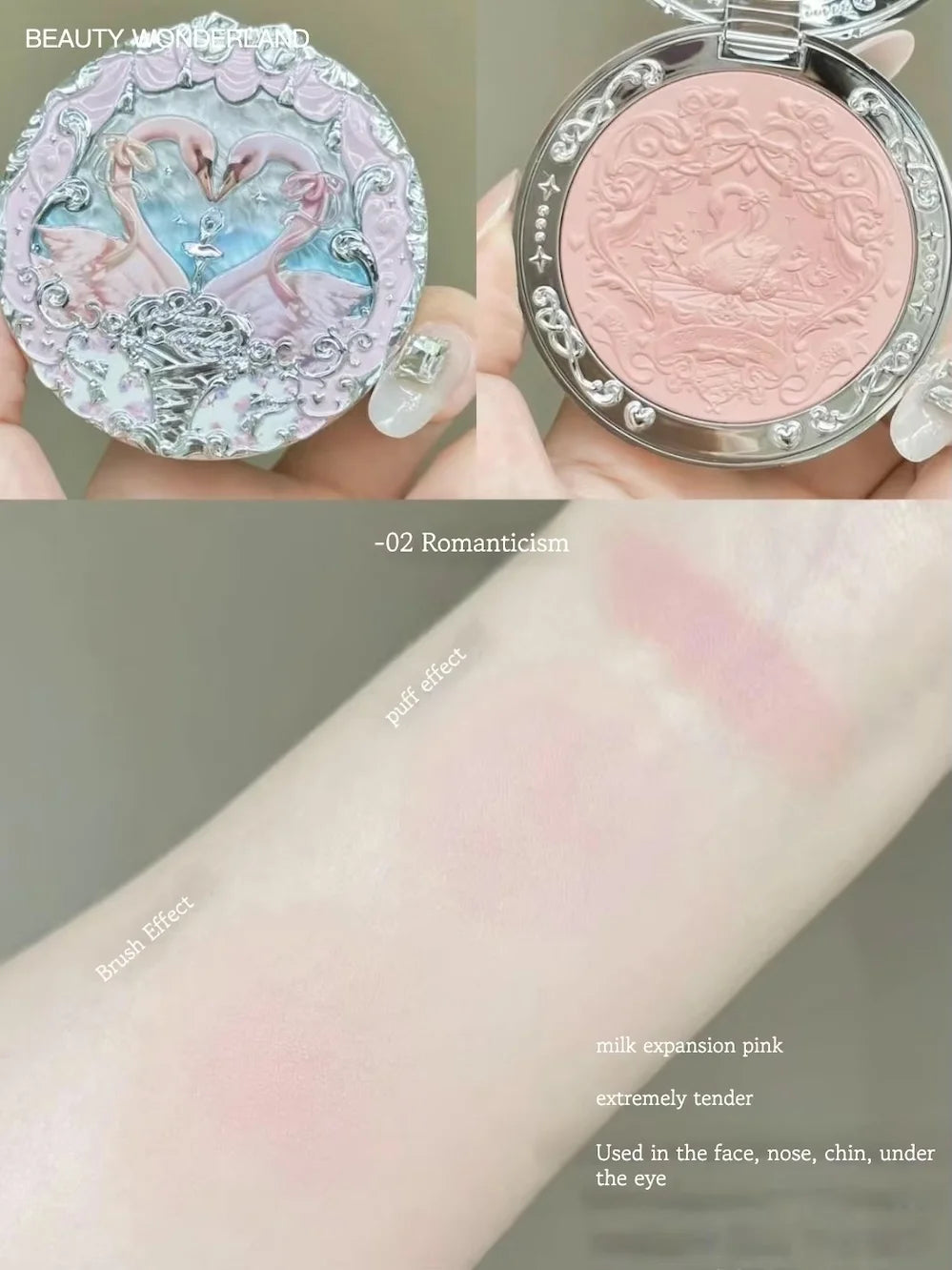 Long-Lasting Blush Powder with Embossed Swan Design - Natural Brightening Makeup, 5g