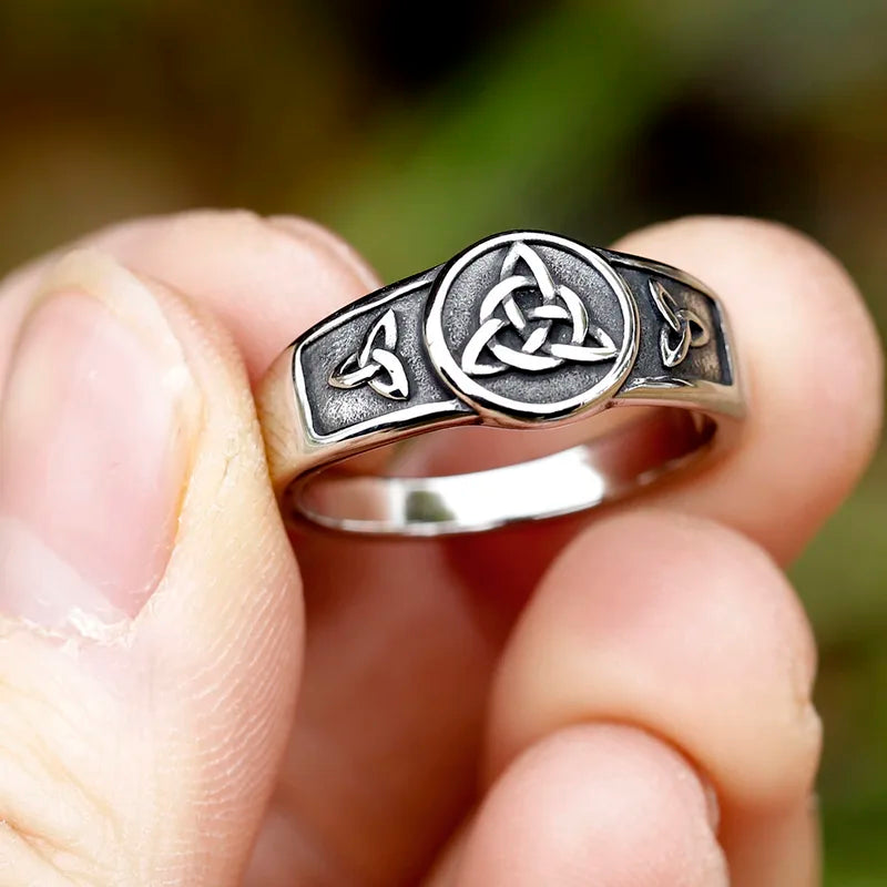 Witch Knot Stainless Steel Ring for Women Wiccan Cross Celtic Knot Jewelry Good Luck & Protection