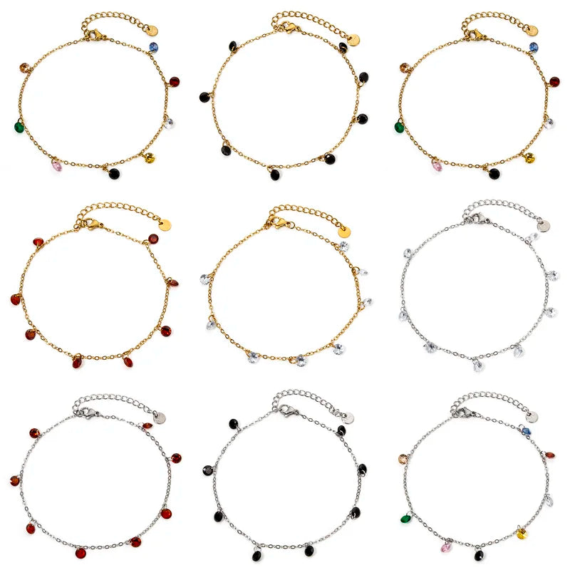 Multicolor Rhinestone Link Chain Anklet for Women - 22cm Fashion Jewelry Gift