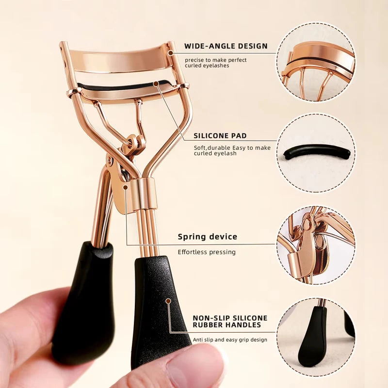 Portable Eyelash Curler Set with Silicone Pads - Stainless Steel Beauty Tool