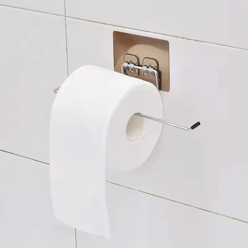 Adhesive Wall-Mounted Toilet Paper Holder and Towel Rack - Stainless Steel Bathroom and Kitchen Organizer