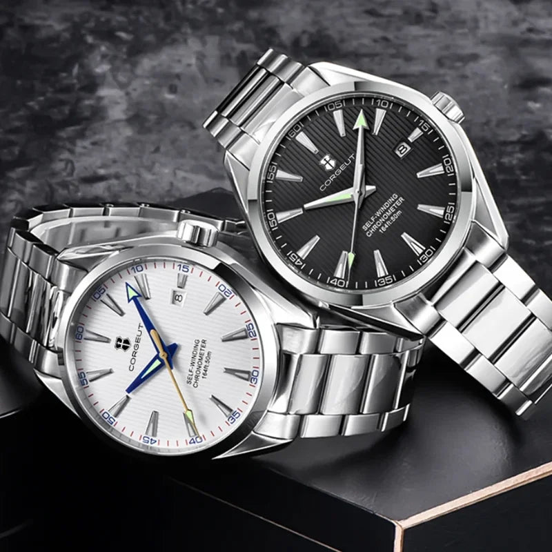 41mm Automatic Mechanical Wristwatch with Sapphire Glass and Stainless Steel Band