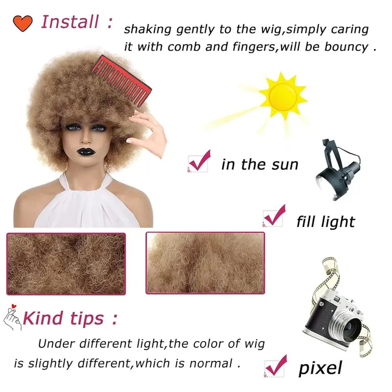 Full Wigs for Women Afro Kinky Curly Synthetic Wig Natural Look Party Cosplay