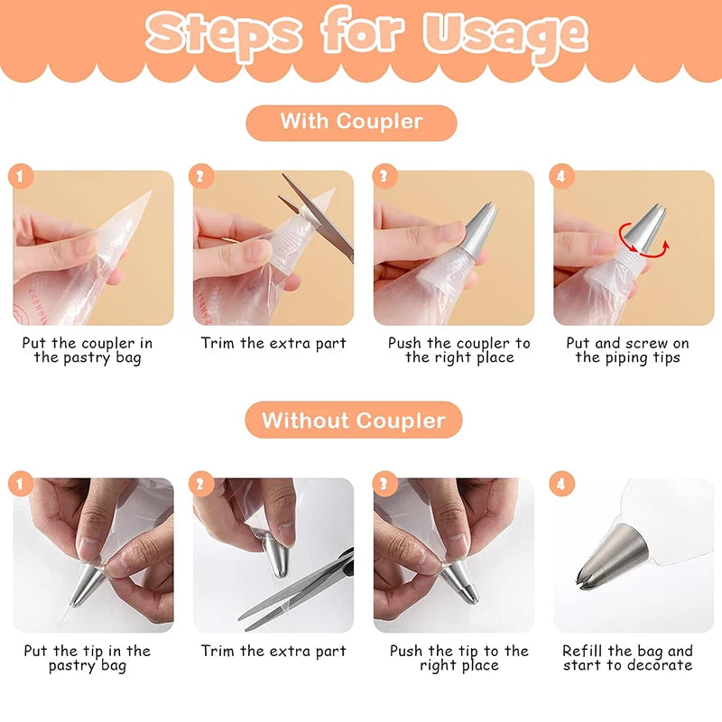 Disposable Piping Bags Kit for Cake Decorating Baking Fondant Pastry Cream 20/50/100Pcs
