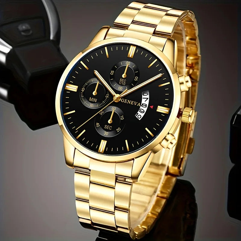 Men's Luxury Stainless Steel Quartz Watch Calendar Business Wristwatch