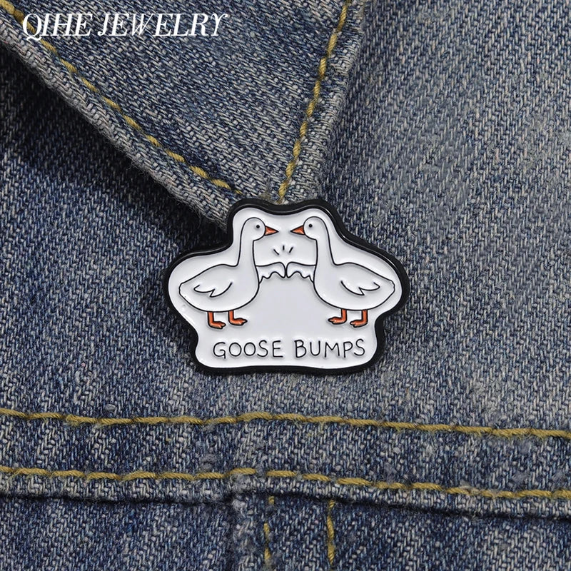 Cute Goose Bumps Enamel Pins - Cartoon Animal Brooches for Backpack & Hat