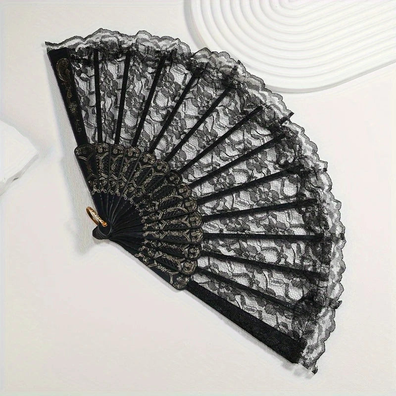 European Style Foldable Hand Fan with Floral Design for Weddings & Events